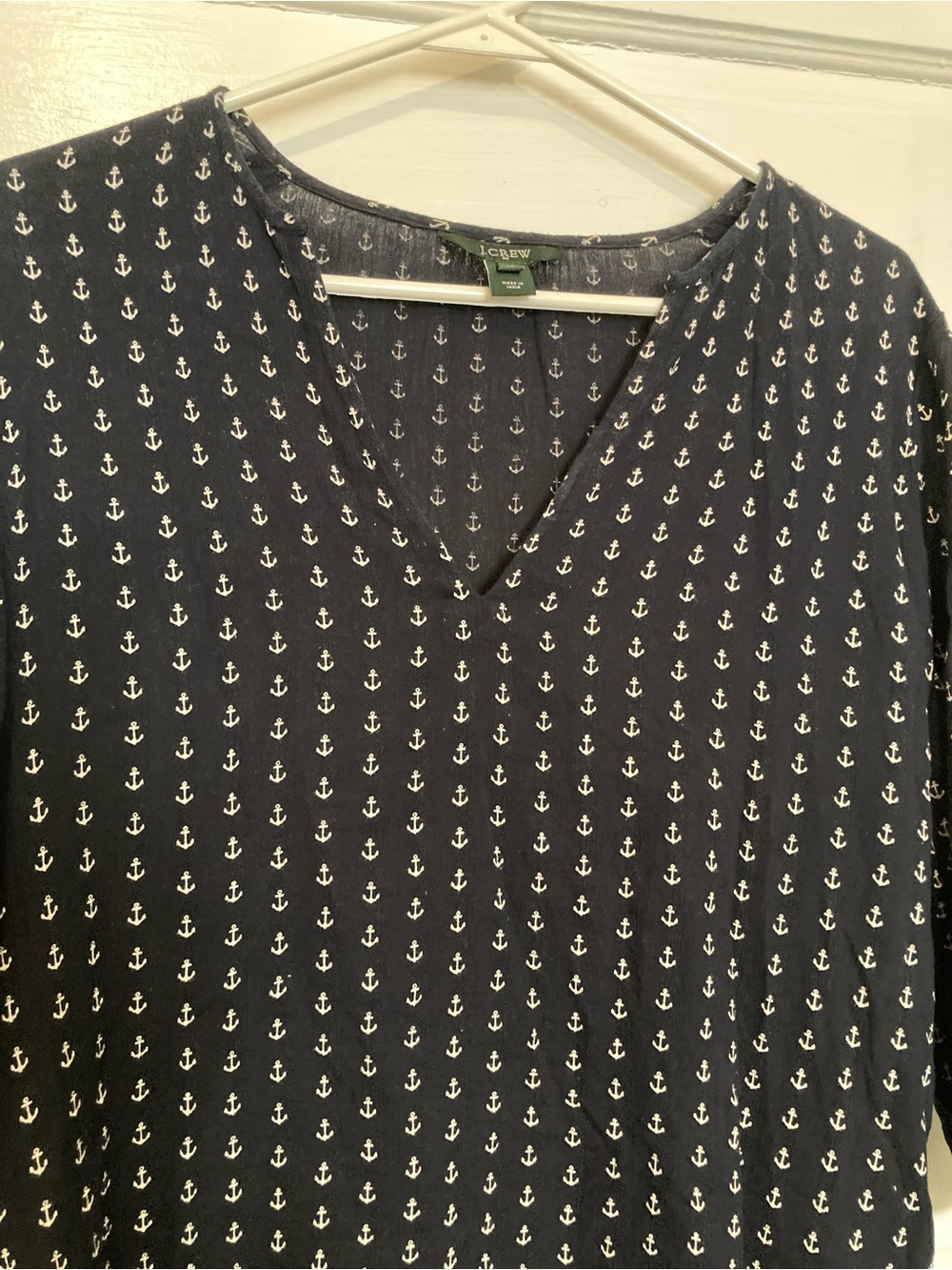 J. Crew Navy Mini Anchor Print V-Neck Dress